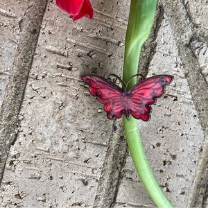 Red butterfly pin with gold accents